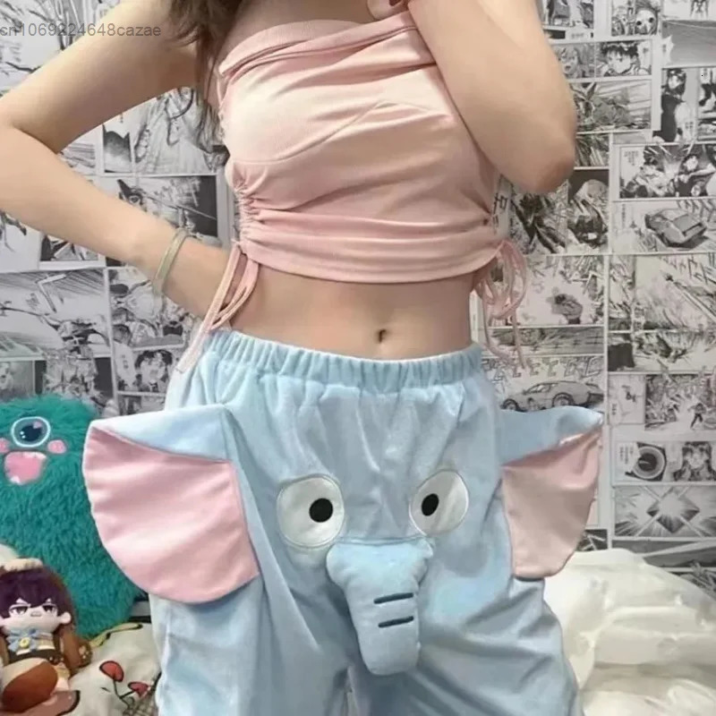 TikTok womens mens shorts cute little fly elephant summer cartoon 3D pajamas couple soft home shorts Kawaii 250109