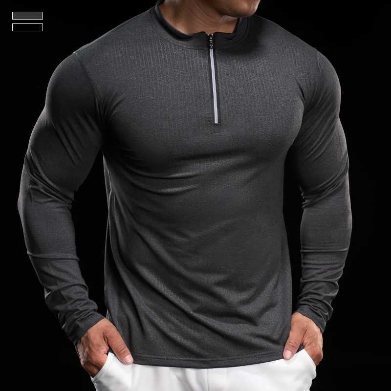 New mens jogging T-shirt fitness top running training suit round neck quick drying breathable long sleeved shirt W250111
