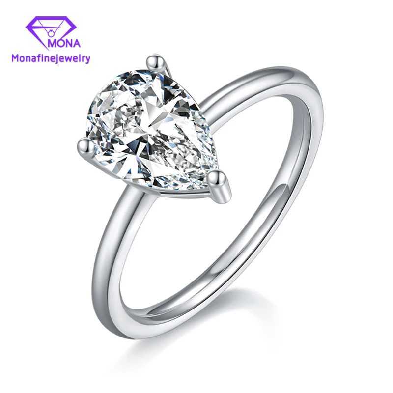 GRA certified 2CT VVS pear shaped silica stone womens wedding ring silver plated white gold birthday jewelry W250111