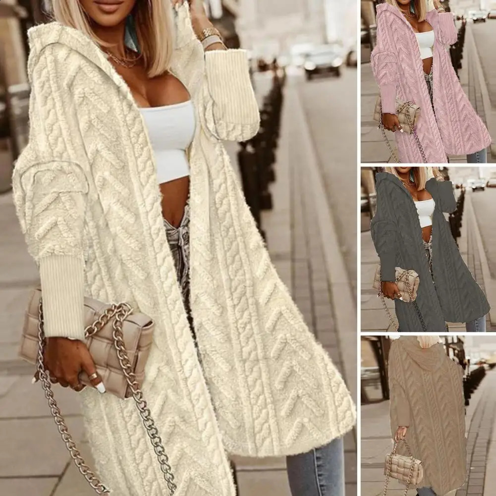 Women Knitting Coat Oversized Knitted Cardigan Stylish Womens Knee-length Sweater Cardigan Solid Color Long Knitting Coat 250106