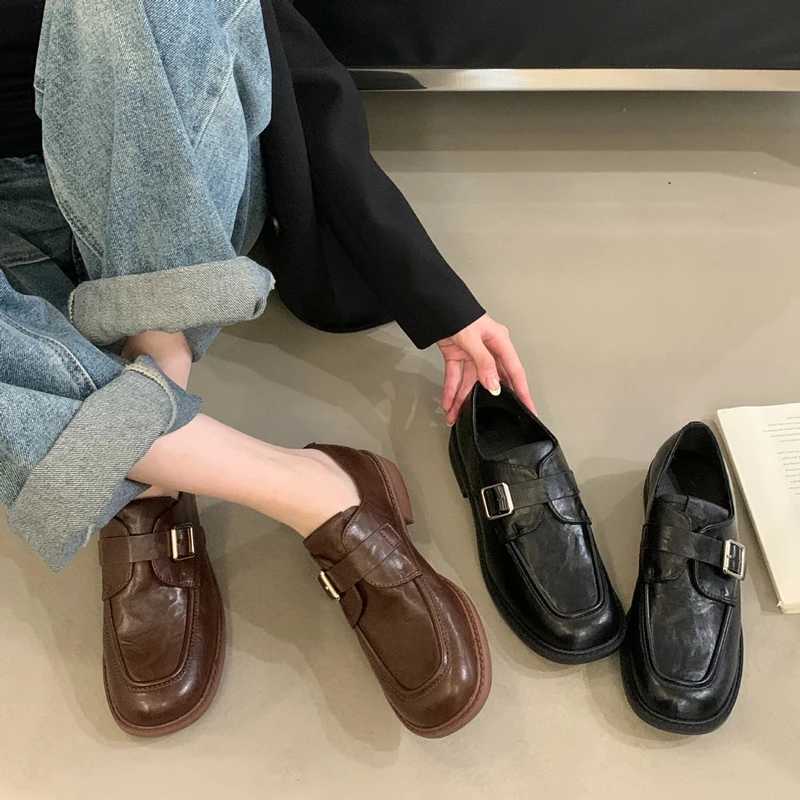 New Arrival AIYUQI Womens Loafers UK Style 2025 New Buckle Thick High Heels Womens Shoes Spring Large Womens Oxford Shoes T250110