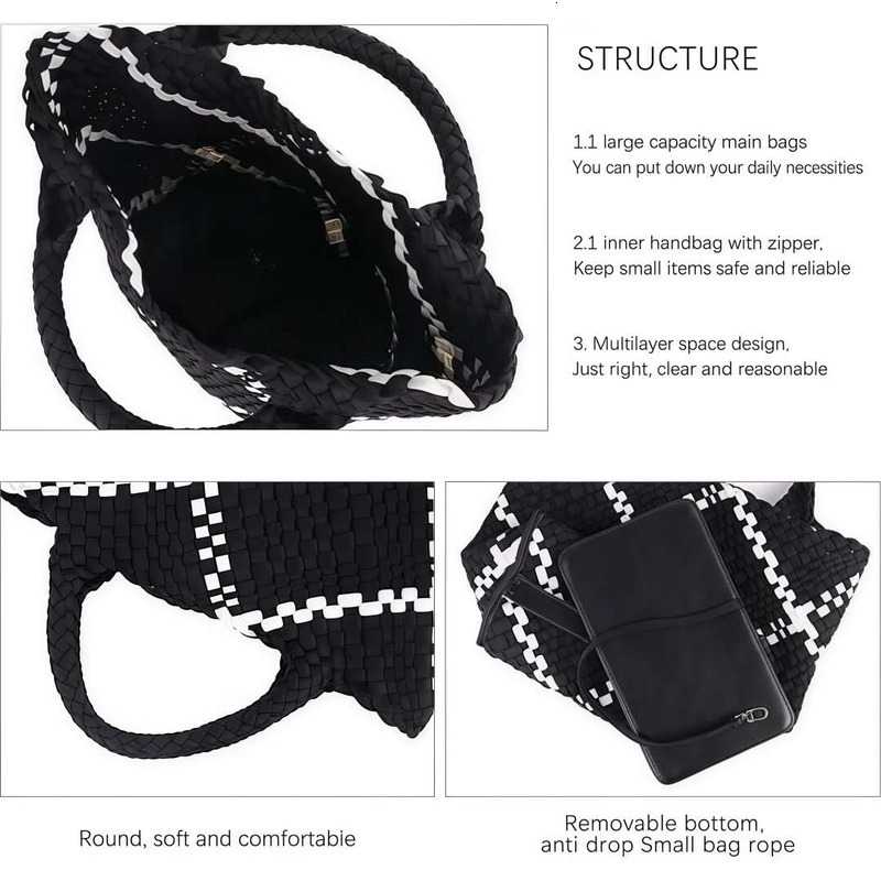 Woven For Women, Summer Beach Handbag Purse Retro Handmade Travel Shoulder Set Neoprene Weave Tote Bag