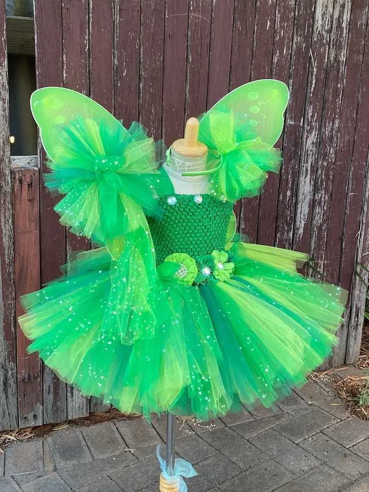 Girl Green Flower Fairy Dress Childrens Flash Tutu Dress Butterfly Wings and Clockwork Set Childrens Role Playing Par Clothing W250111