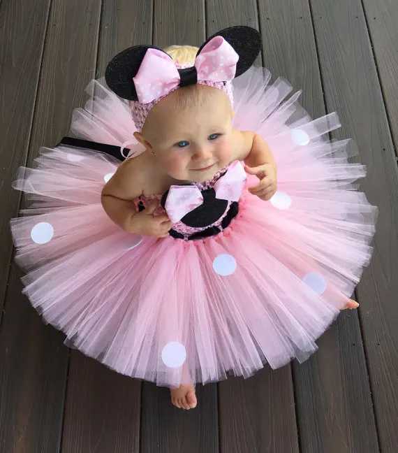 Cute girl Tutu dress baby crochet chiffon Tutus with white polka dot bow and headband childrens Par role-playing dress W250111