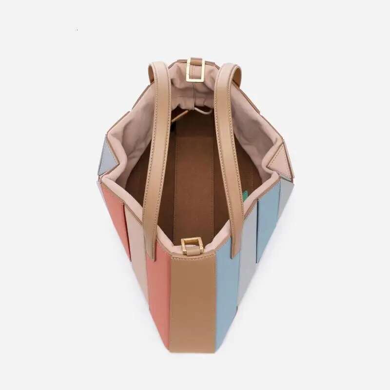Fashion Square Women Shoulder Bags New Color Blocked Patchwork Niche Handheld Leisure Versatile Drawstring Crossbody Bag