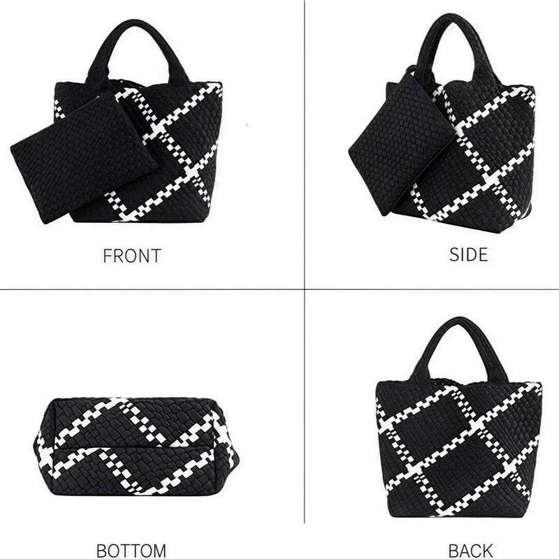 Woven For Women, Summer Beach Handbag Purse Retro Handmade Travel Shoulder Set Neoprene Weave Tote Bag