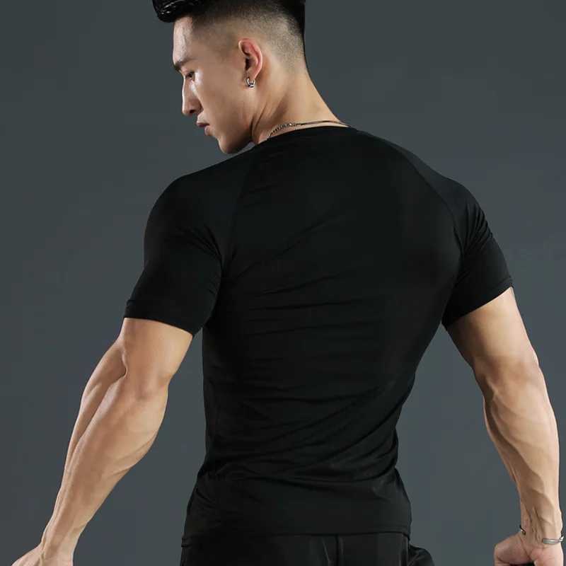 Sports fitness short sleeved running T-shirt quick drying gym jersey compression shirt elastic tight mens sportswear W250111