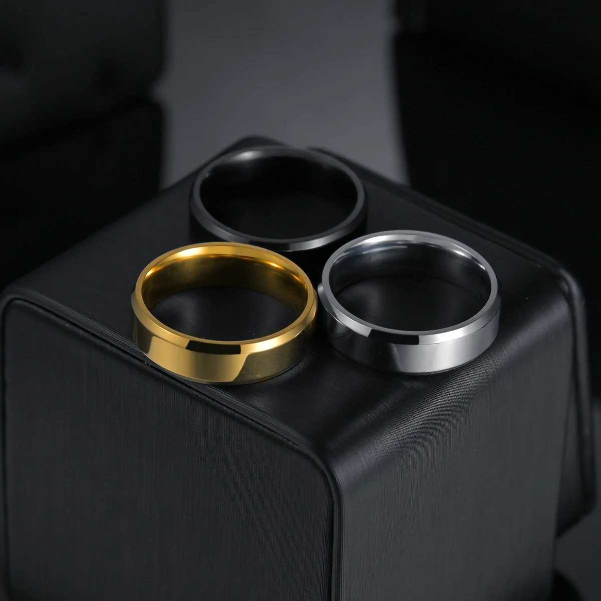 Stainless steel black ring used for womens wedding rings mens jewelry width 6mm custom carved name W250111