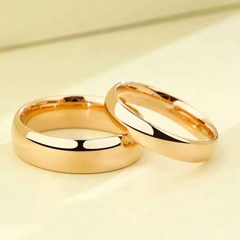 Letdiffery Simple 2/4/6/8mm Stainl Steel Wedding Rings Golden Smooth Women Men Couple Ring Fashion JewelryXJ250110