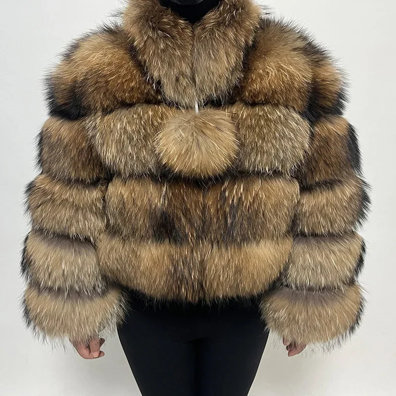 MAOMAOKONG 2024 Natural Real Fur Coat Women Winter Long Sleeve Raccoon Jackets Thick Top Female Furry Vest 250107
