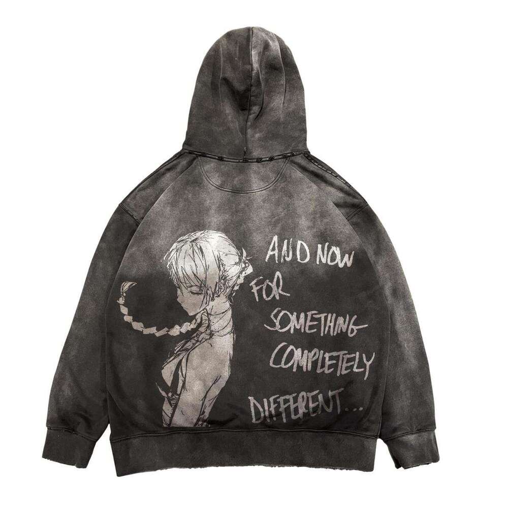 Small crowd design sense anime American animation printing wash old street loose hooded sweater