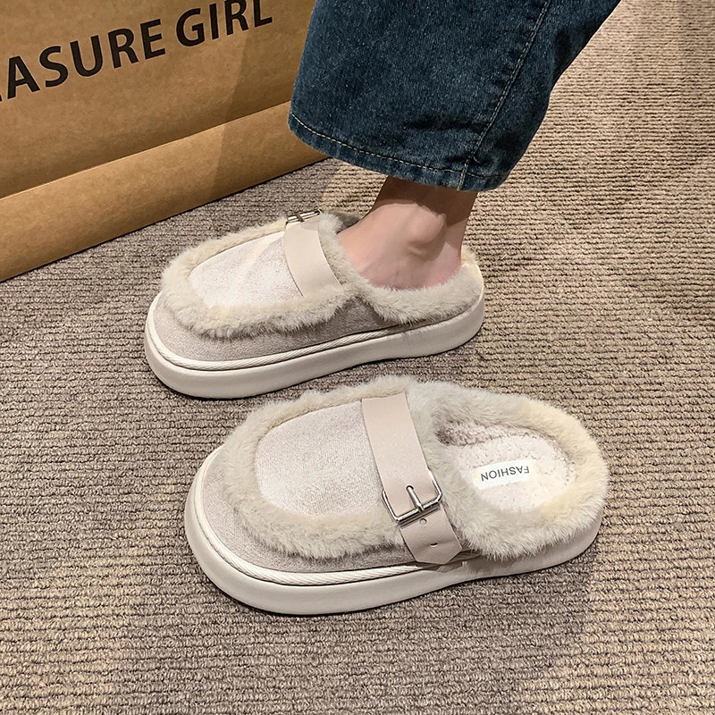 Shoes Woman 2024 House Slippers Platform Cover Toe Fur Flip Flops Pantofle Plush Slides Fur Shoes Womens Slippers Outdoor Pa 250106