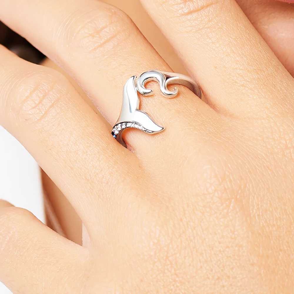 Ring Tail Fin and Wave with Blue Stone New Trendy Exquisite Jewelry Solid 925 Strerling Silver Lucky Womens Gift W250111