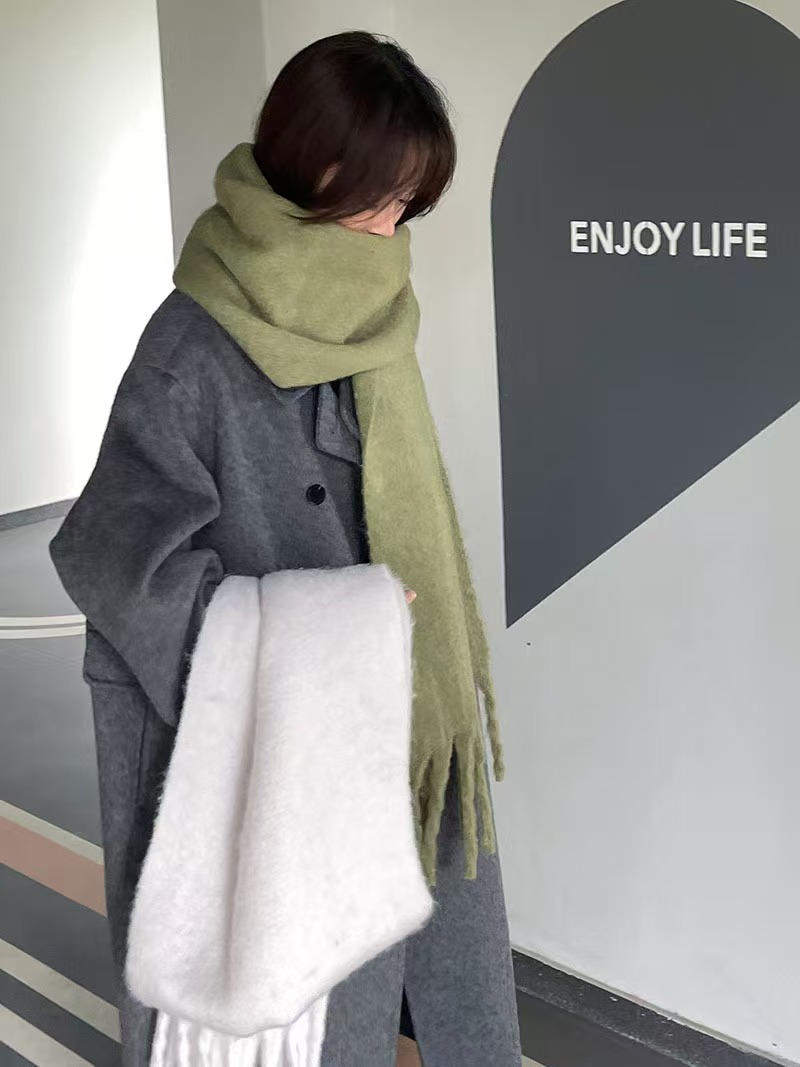 T086 solid color macaron color gentle thick warm scarf Korean drama atmosphere female protagonist scarf men and women