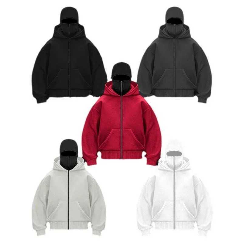 Y2k Balaclava Hoodie Mens Womens Harajuku Soild Color Ninja Sweatshirt Hip Hop Splicing Retro Winter Streetwear Couple Tops New W250117