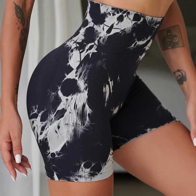High Waist Yoga Shorts Women Seamless Push Up Shorts Gym Workout Running Shorts Tie Dye Fashion Knit Slim Three Point PantsXJ250111