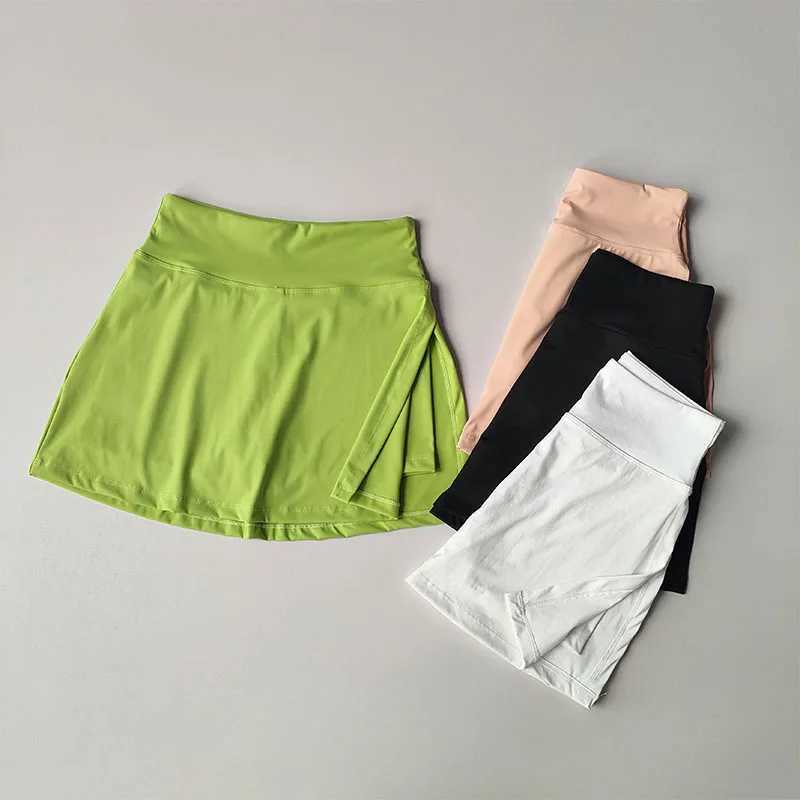 Summer Vacation Two Anti Glare Yoga Half Skirt High Waist Split Tennis Skirt Quick Drying Fitness Short Dress Clothing ShortsXJ250111