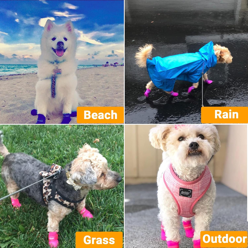 Cute Dog Rain Snow Boots Candy Colors Rubber Waterproof Anti-Slip Pet Waterproof Rain Shoes for Small Medium Dogs Outdoor Shoe Dog Ankle Boots Pet Rai