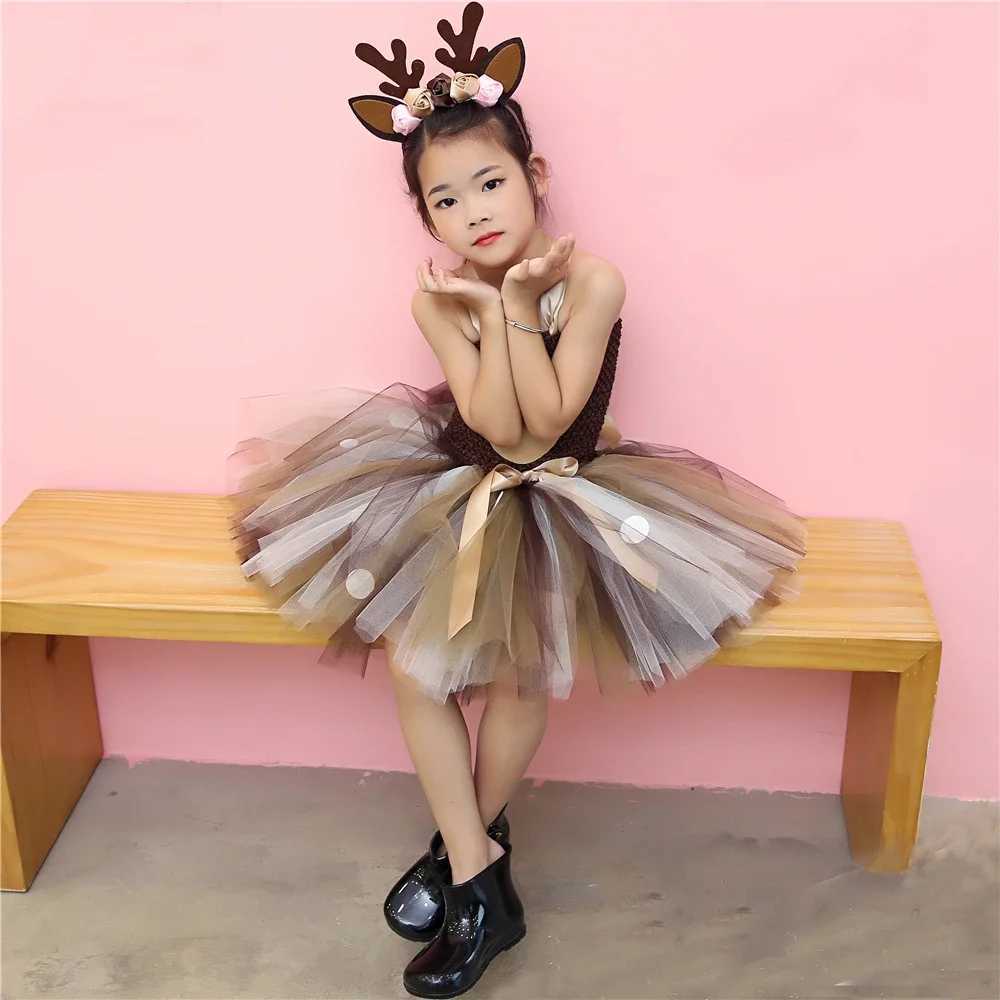 Deer costume girl Christmas Tutu dress childrens birthday jungle park Halloween animal reindeer costume W250111