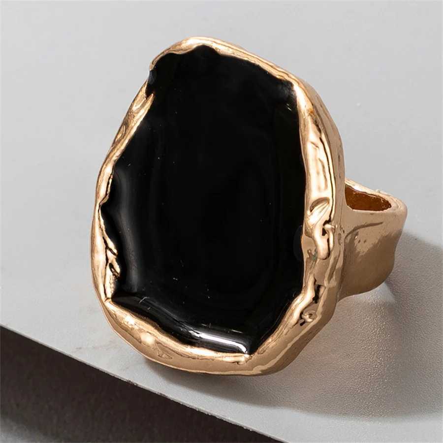 Bohemian Metal Large Black Stone Ring For Men And Women Charm Oil Dripping Large Joint Ring Gothic Stainl Steel Jewelry GiftXJ250110