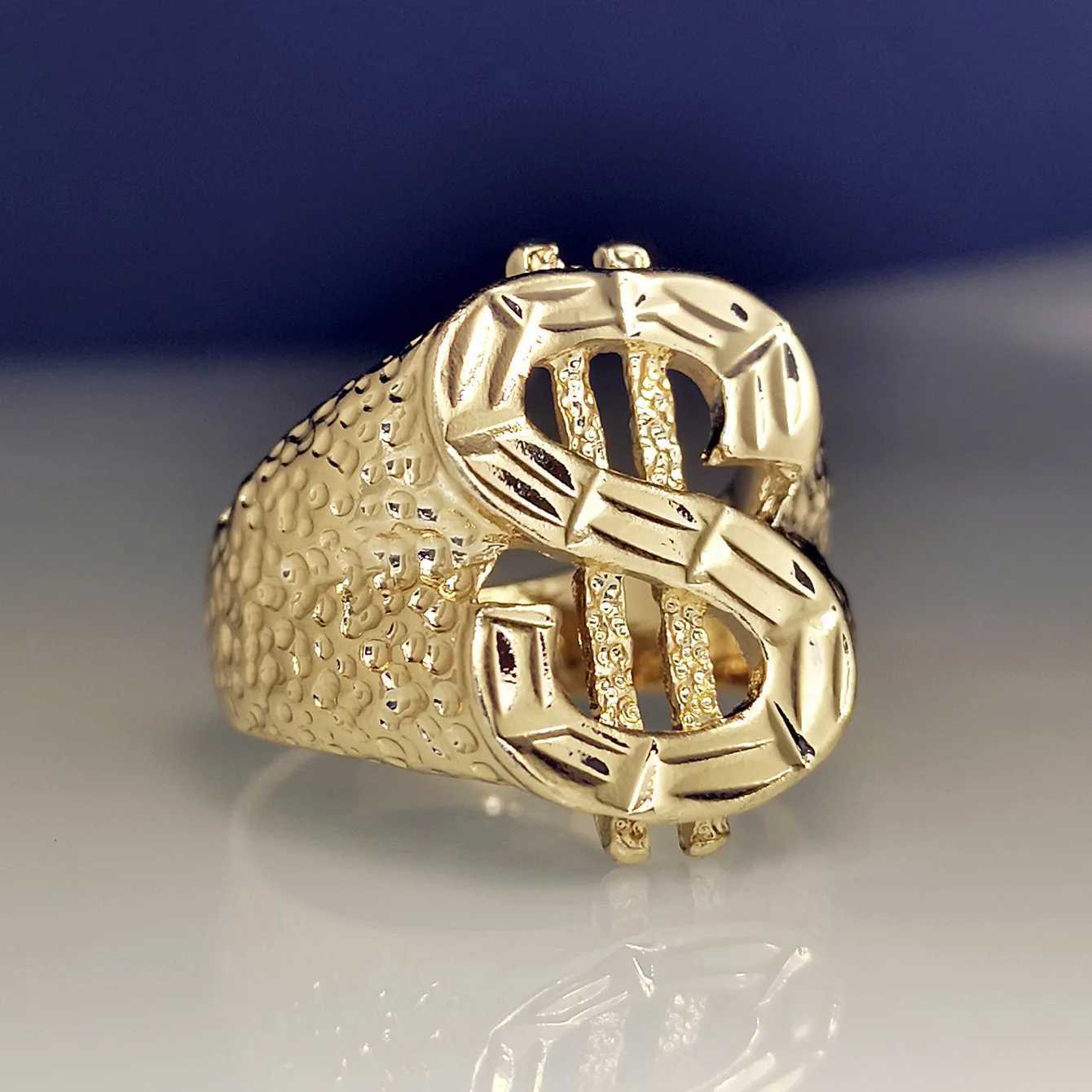 18k gold plated mens domineering ring hip-hop creative dollar car flower ringXJ250110