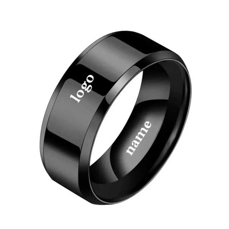 Stainless steel black ring used for womens wedding rings mens jewelry width 6mm custom carved name W250111