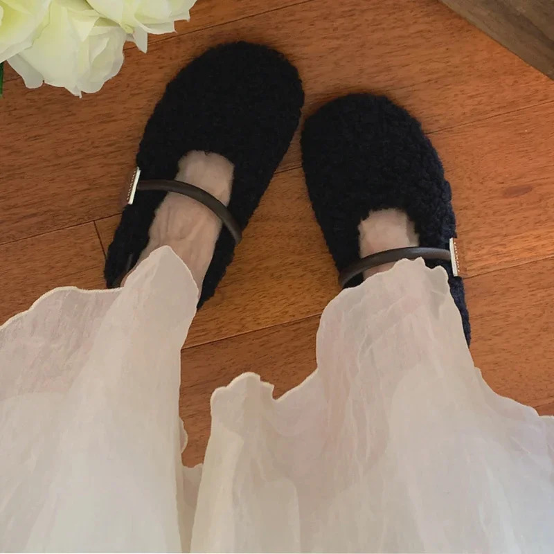 Autumn Winter Women Cotton-padded Flats Shoes Fashion Shallow Retro Style Ladies Comfort Soft Sole Loafer Shoes 250106