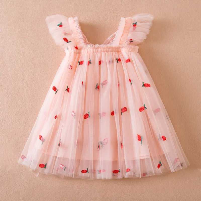 2024 New Summer Childrens Girls Par Dress Childrens Flying Sleeve Solid Color Childrens Clothing Flower Girl Birthday Princess Dress 1-5Y W250111