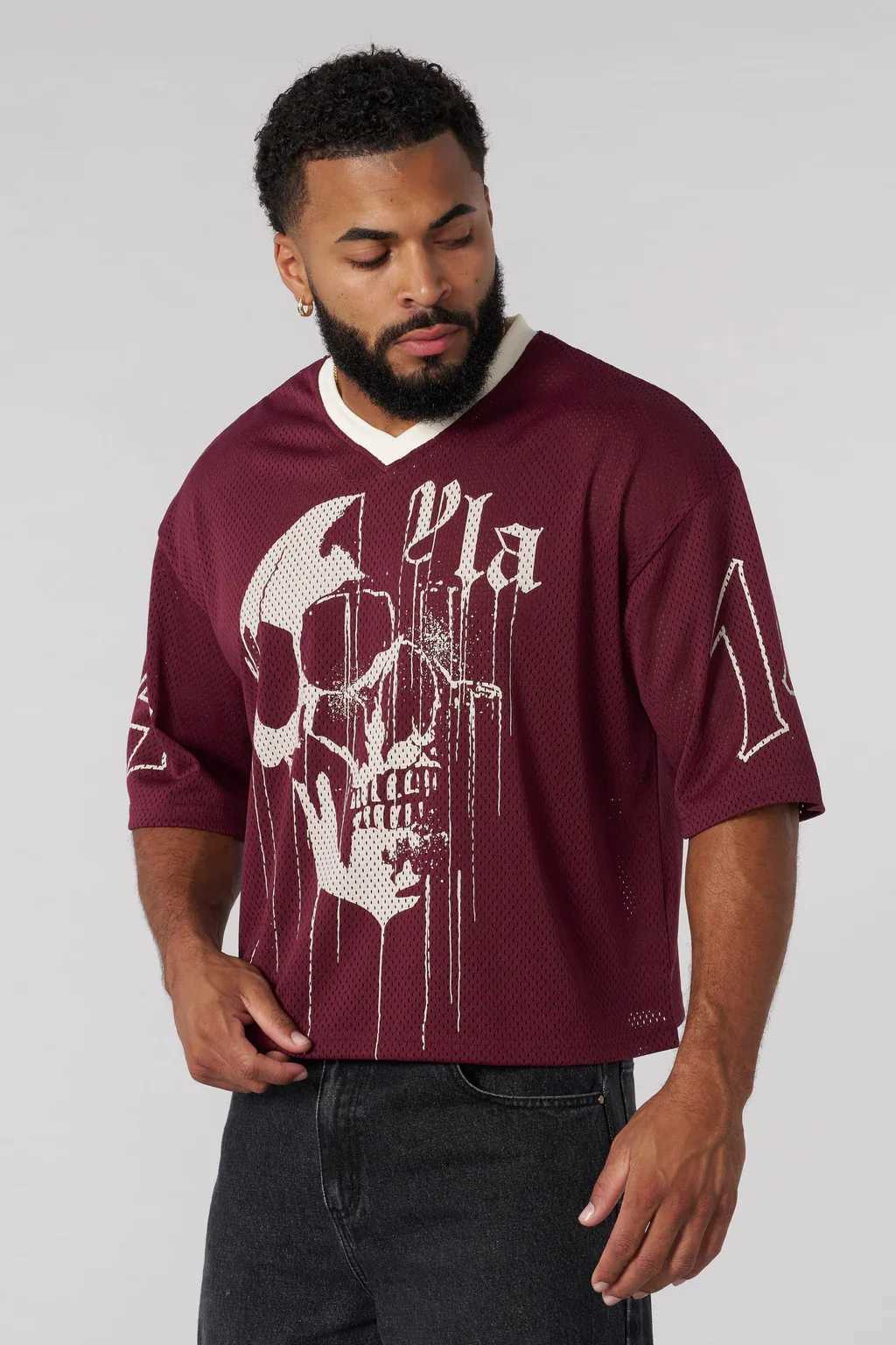 American trend brand oversized graphic T-shirt mens fitness quick drying and breathable large mesh printed short sleeved top W250111