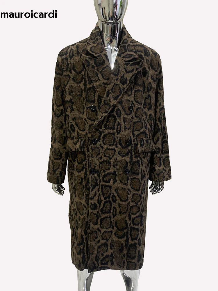 Mauroicardi Autumn Winter Long Warm Fluffy Colorful Woolen Coat Men Double Breasted Clothes Mens Overcoat 2024 250107