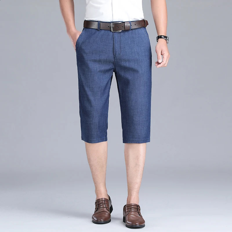 Mens Ultrathin Lyocell Denim Shorts Summer Classic Fashion Straight Business Casual Short Jeans Male 250108