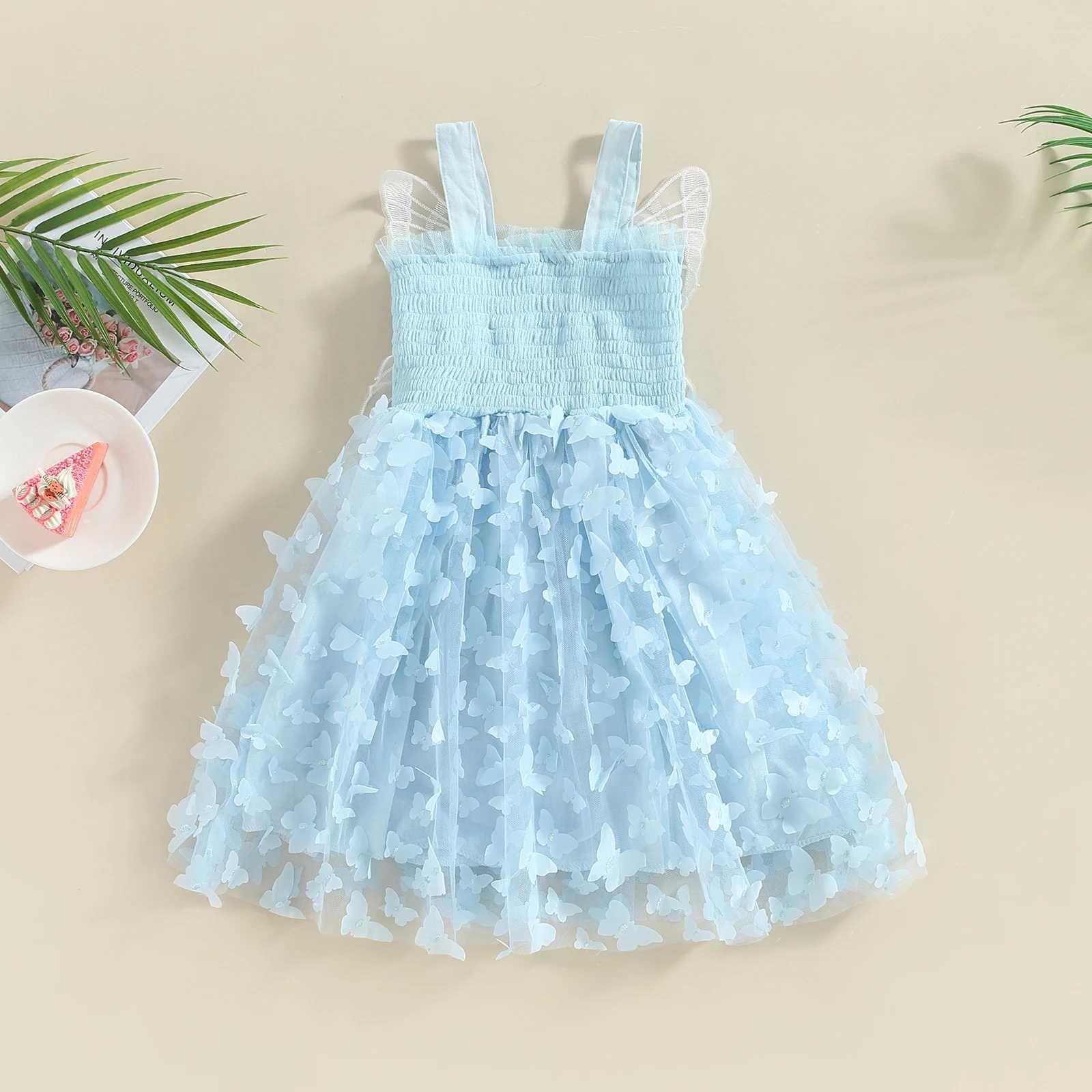 Butterfly Wings Princess Childrens Dress Baby Girl Summer Sleeveless Suspended Tulle Tutu Dress Birthday Par Beach A-Line Dress W250111