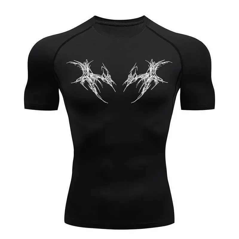 Quick drying breathable elastic short sleeved casual printed compression shirt for mens fitness and running T-shirt S-3XL W250111