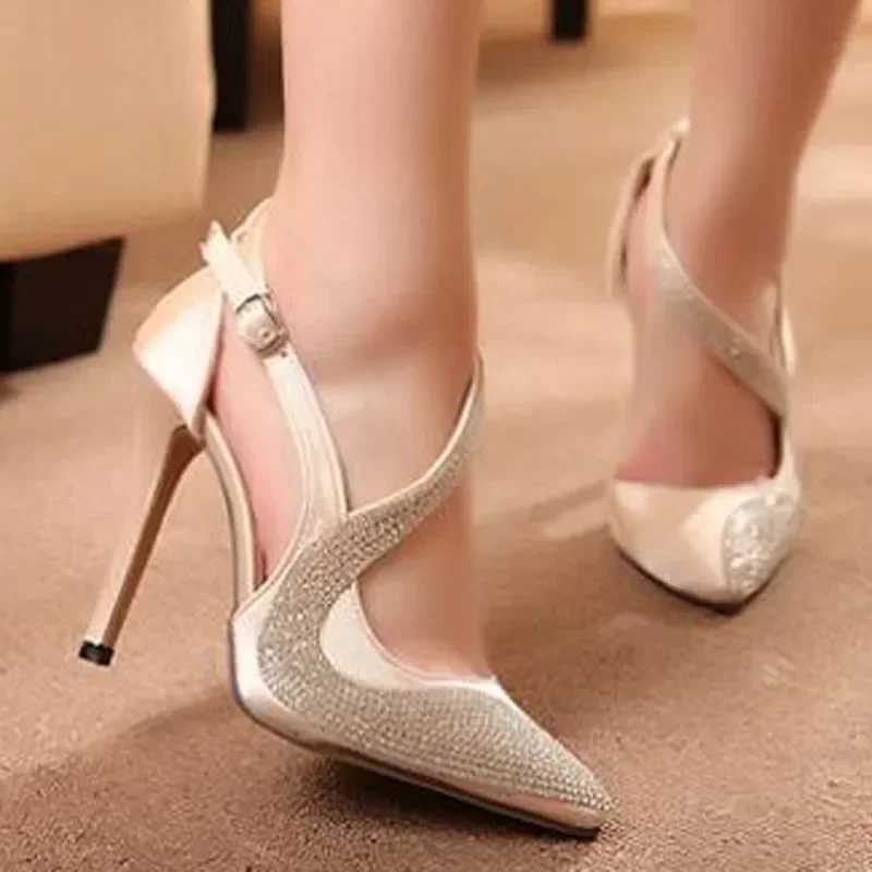 New Arrival womens sandals with rhinESTone corner toe Buckle strap sexy club hollow slim high heels evening club party wedding shoes T250110