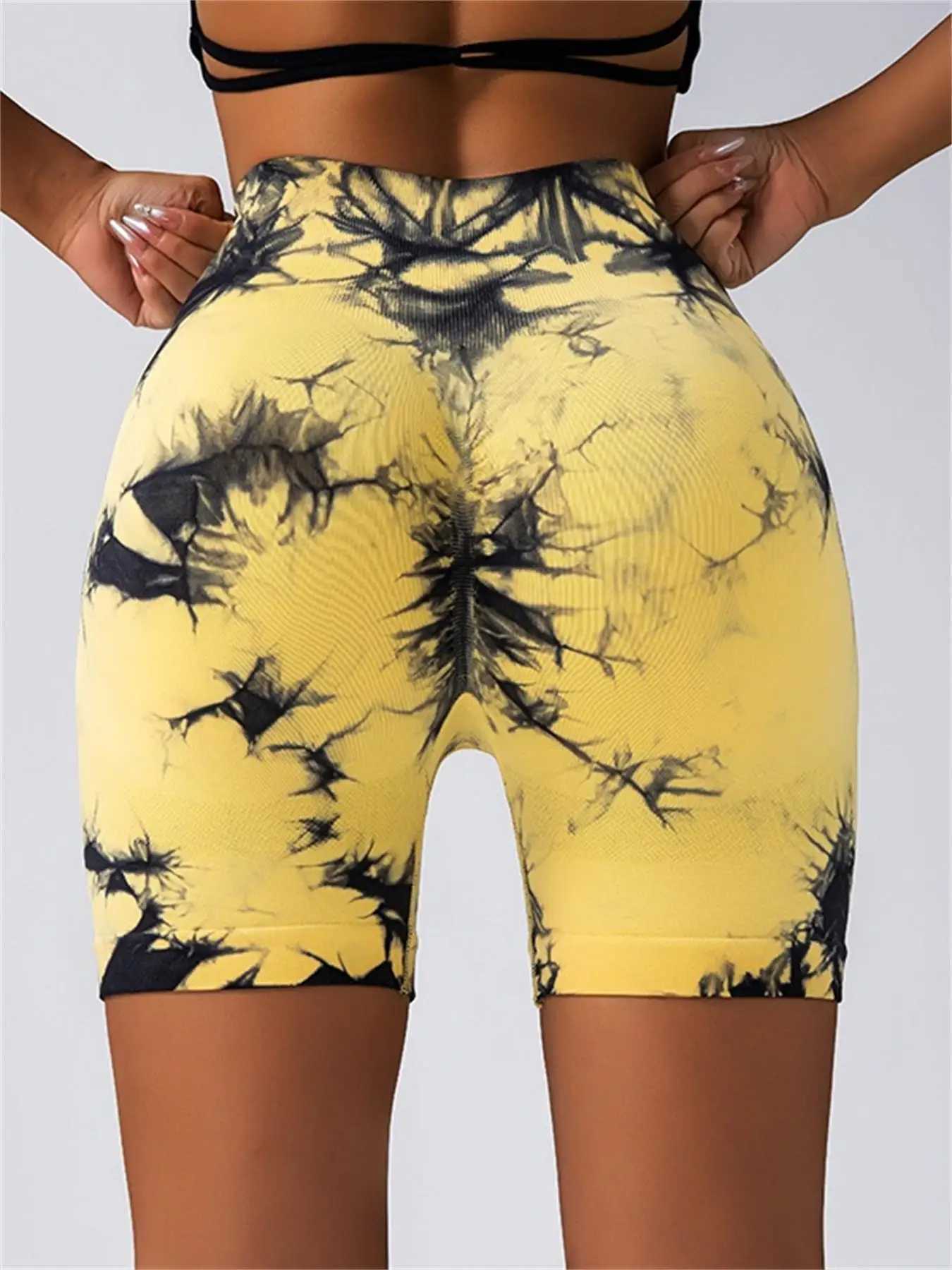 Womens Tie Dye Print Ruched High Waist Sports Shorts Casual Comfy Breathable Seamless Skinny Shorts for Yoga Gym WorkoutXJ250111