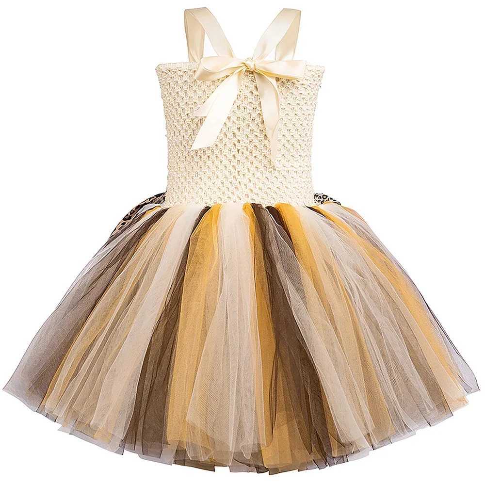 Savage Primitive Caveman Tutu Girl Dress Leopard Indian Indigenous Cave Girl Costume Childrens Halloween Carnival Par Costume W250111