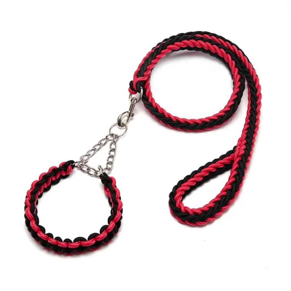 Black Braided Dog Rope Leash Durable Nylon Collars with Lights for Dogs and Cats for WalkingC250111