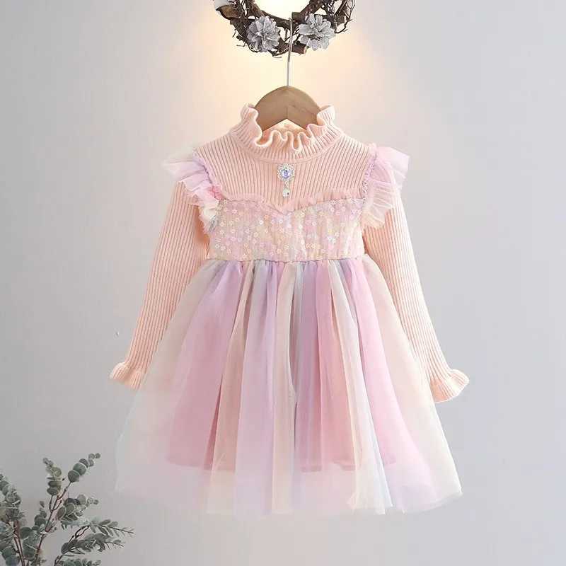 2025 Spring/Autumn Childrens Dress Flower Collar Glitter Childrens Dress Girl Frog Colorful High Thickness Preschool Girl Princess Dress W250111