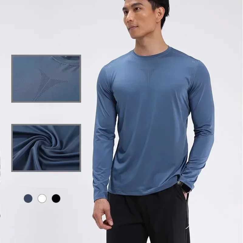 Mens sports running training fast drying long sleeved printed round neck T-shirt breathable and elastic tight fitting gym fitness suit W250111