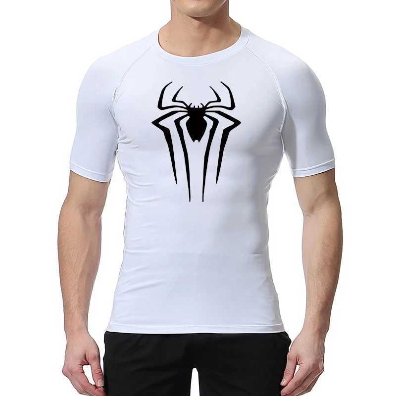 Spider Print Mens Compression T-shirt Summer Short Sleeve Rash Guard Gym Exercise T-shirt Sports Quick Drying Underwear Top W250111