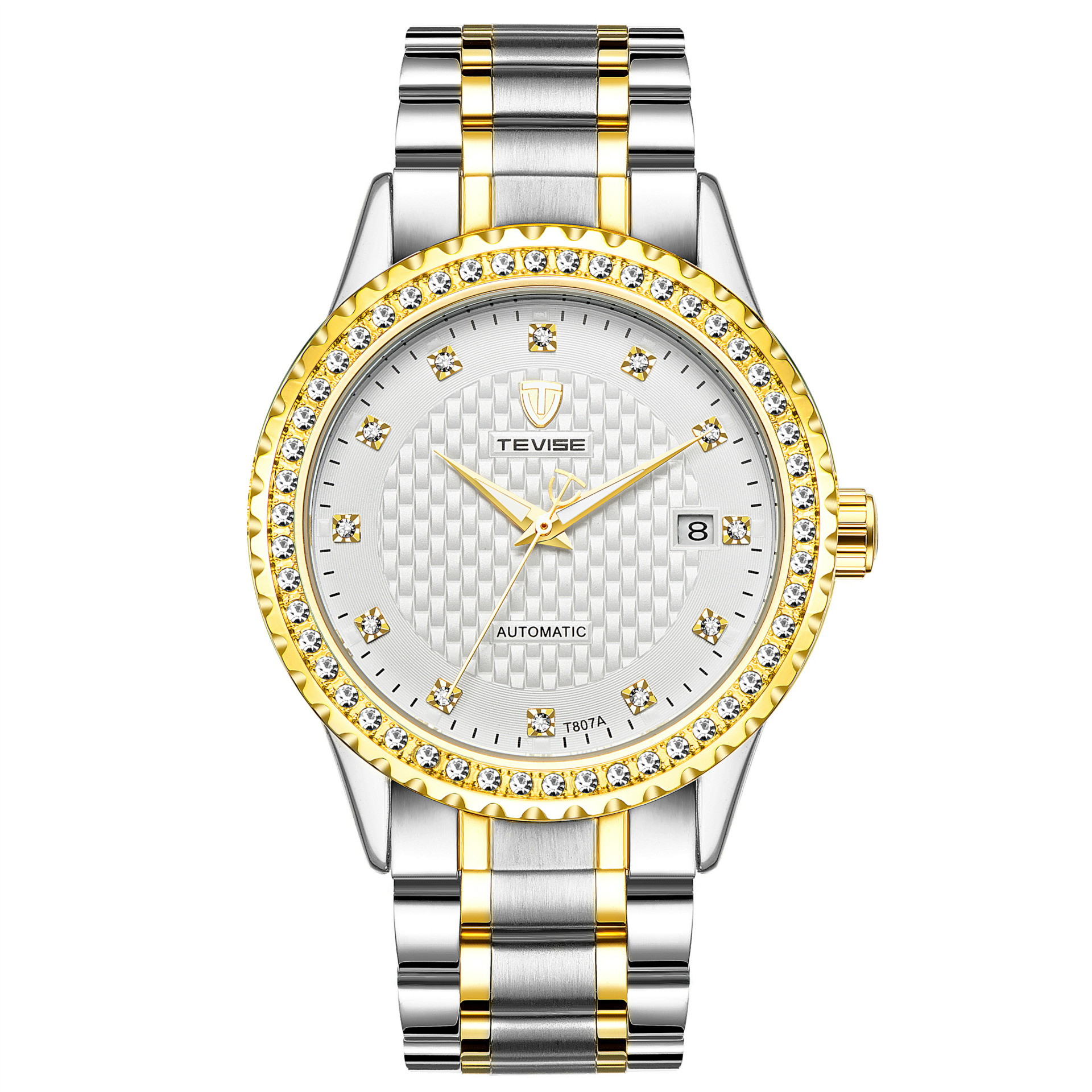 TEVISE Automatic Mechanical Mens Watch Business Casual Gold-plated Diamond encrusted High-end Wrist Watch high quality T048-T807A