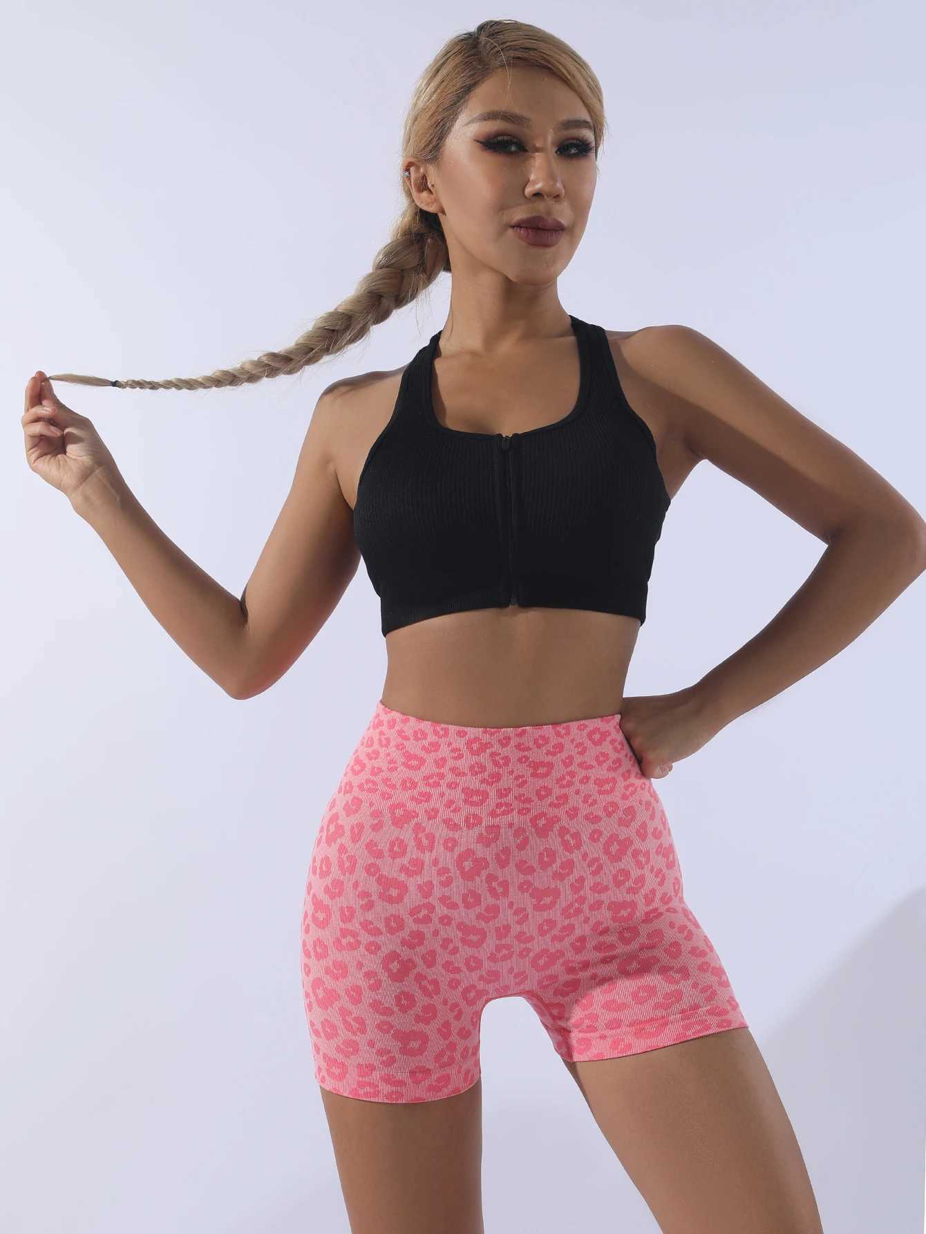 Leopard print shorts for girls in sports yoga breathable with peach buttocks and figure-huggingXJ250111