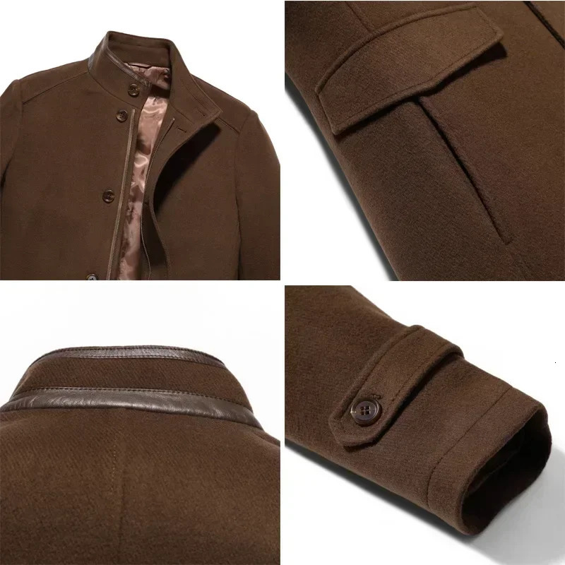 Autumn Mens Wool Blend Coat Long Thick Warm Woolen Stand Collar Waterproof Dark Blue Jacket Plus Size Casual Winter Overcoat Men 250106