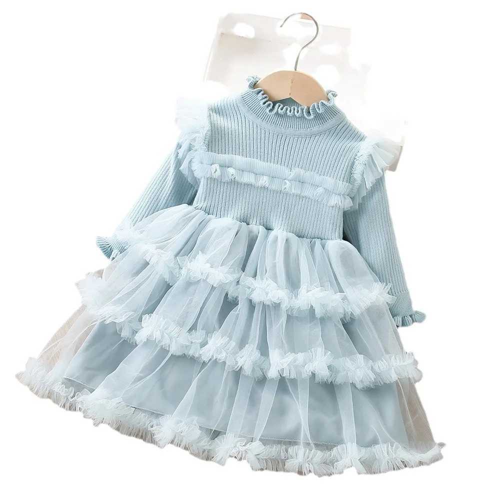 Spring and autumn childrens dresses with floral collar patches lace childrens dresses long sleeved cotton childrens cake dresses and baby cake dresses