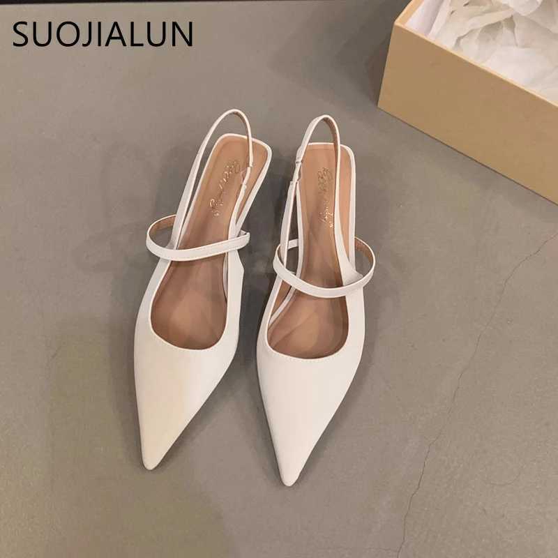 New Arrival SUOJIALUN Spring New Womens Sandals Fashion Point Toe Shallow Slip Up Strap Shoes Thin Midsole Outdoor Dress Mu T250110