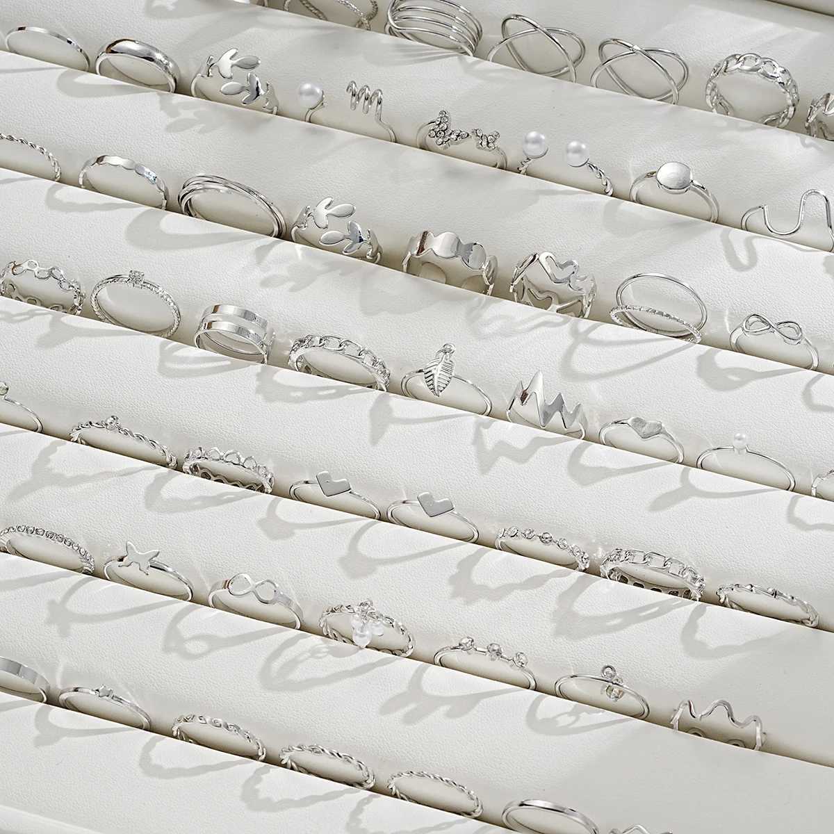 64-piece Ring Set Figure-8 Leaves Geometric Creativity Simple Temperament La Pearl Ring SetXJ250110