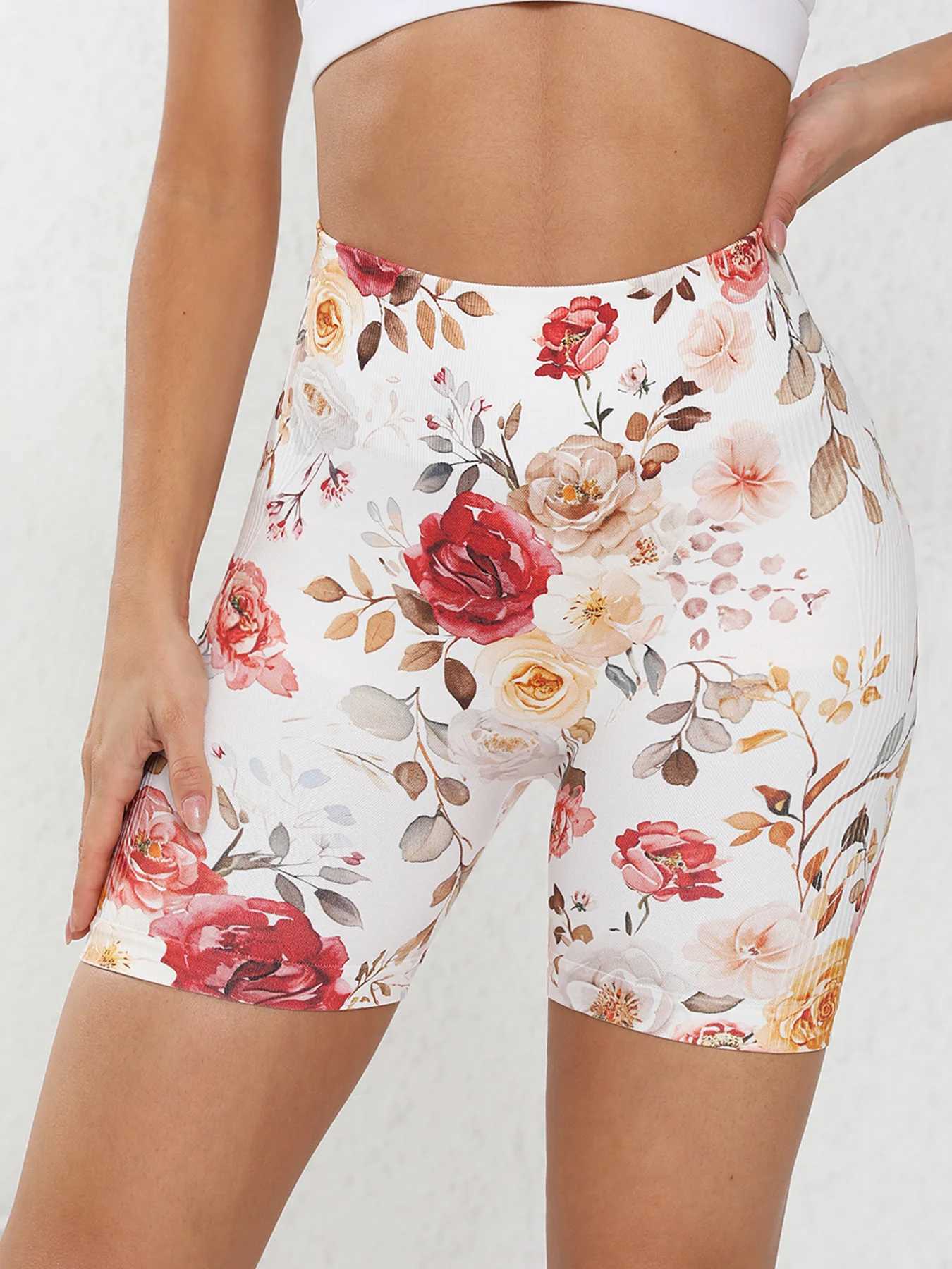 Womens Printed High Waist Yoga Pants Tummy Tucking Hip Lifting Fitness Running Exercise ShortsXJ250111