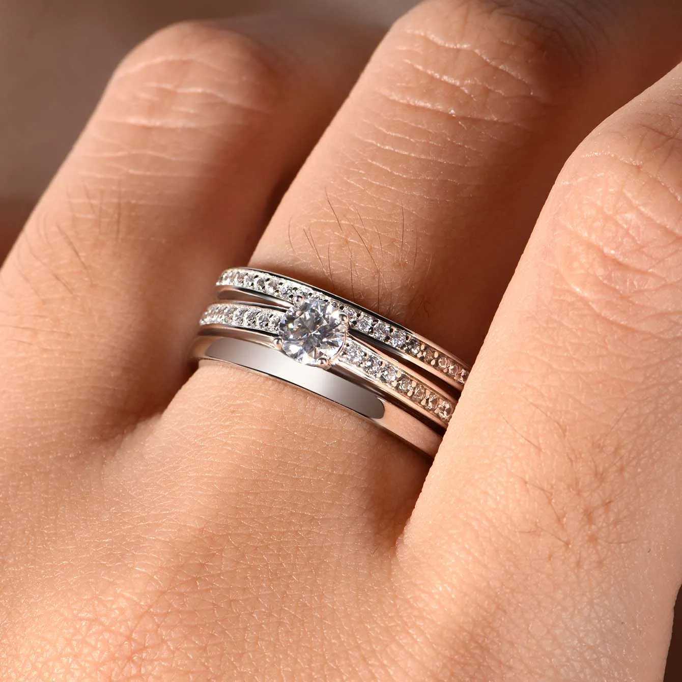 0.4Ct S925 Moissanite Card Ring with Zircon Accent Multi Layer Elegant Design Suitable for Engagement W250111