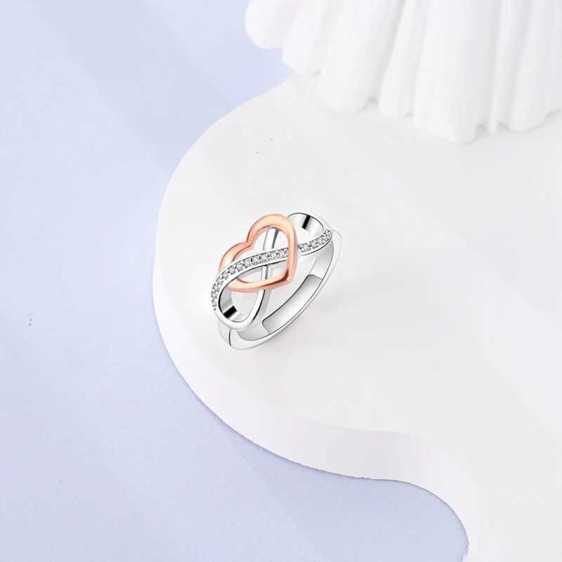Beautiful 925 Sterling Silver Infinite Hollow Heart Coupled Double Pattern Ring For Womens Exquisite Jewelry W250207