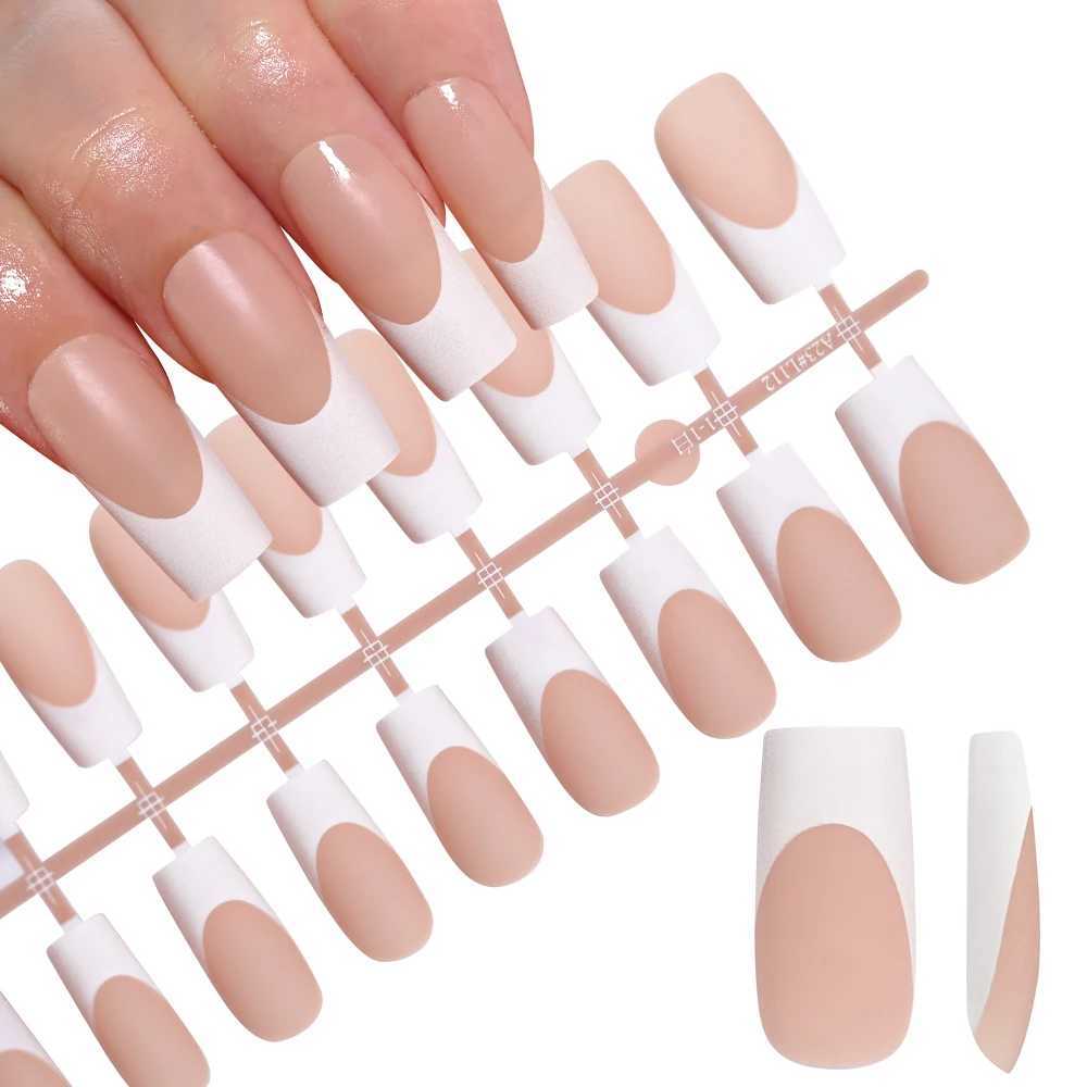 120Pcs Medium Long Square Acrylic French Fake Nails Full Cover Wearable French Press on Nails for Women Mixed Size False NailsXJ250110